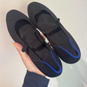Rothy’s Mary Jane Knit‎ Flats Black w/ Cobalt Trim Women’s 10 Washable